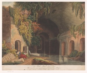 Due disegnatori presso il Ninfeo di Egeria nel Parco Caffarella a Roma da Francis Jukes