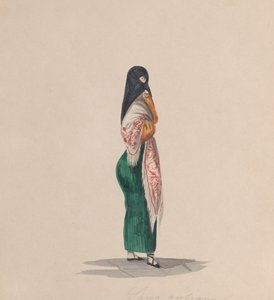Una donna che indossa la saya in piedi di profilo, da un gruppo di disegni che raffigurano peruviani..., ca. 184