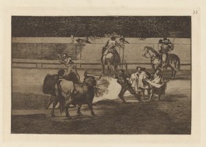 Banderillas de fuego (Banderillas con petardi), Tavola 31 da La tauromaquia da Francisco de Goya