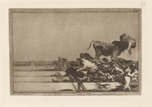 Desgracias acaecidas en el tendido de la plaza de Madrid, y muerte del alcalde de Torrejón, Tavola 21 da La tauromaquia da Francisco de Goya