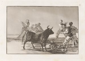 Desjarrete de la canalla con lanzas, medias-lunas, banderillas y otras armas, Tavola 12 da La tauromachia da Francisco de Goya