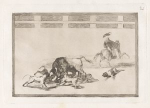 Echan perros al toro (Liberano i Cani sul Toro), Tavola 25 da La tauromachia da Francisco de Goya
