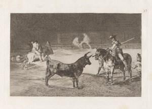 Il celebre Picador, Fernando del Toro, attira la fiera con la sua picca, Tavola 27 da La tauromaquia da Francisco de Goya
