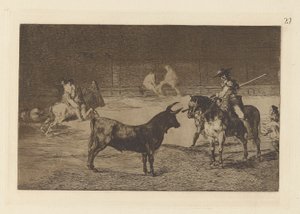 Il celebre Fernando del Toro, picador, attira la fiera con la sua picca, tav. 27 da La tauromachia da Francisco de Goya