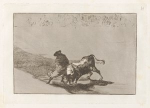 Il molto abile studente di Falces, avvolto nel suo mantello, inganna il toro con i movimenti del suo corpo, Tavola 14 da La tauromachia da Francisco de Goya
