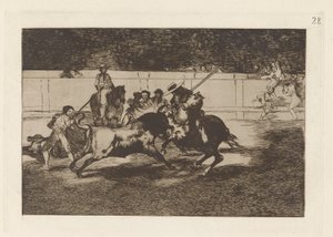 El esforzado Rendon picando un toro, de cuya suerte muri? en la plaza de Madrid, Tavola 28 da La tauromaquia da Francisco de Goya