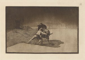 Il famoso Martincho mette le banderillas giocando con il toro con il movimento del suo corpo, Tavola 15 da La tauromachia da Francisco de Goya