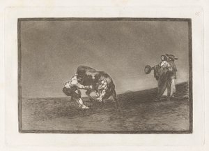 El mismo vuelca un toro en la plaza de Madrid, tavola 16 da La tauromaquia da Francisco de Goya
