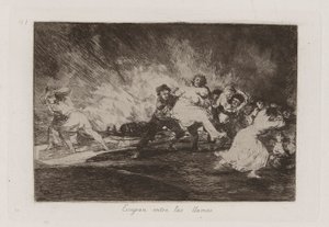 Escapan entre las llamas (Scappano tra le fiamme), tav. 41 dalla serie Los desastres de la guerra (I disastri della guerra) da Francisco de Goya