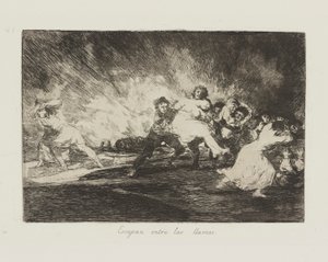 Fuggono tra le fiamme, tav. 41 dalla serie I disastri della guerra da Francisco de Goya
