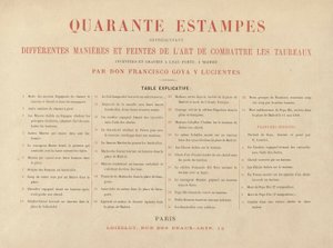 Foglio esplicativo, da La tauromachia (Terza Edizione) da Francisco de Goya