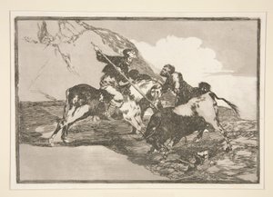 Modo in cui gli antichi spagnoli cacciavano i tori a cavallo in campo aperto, tav. 1 dalla serie La tauromachia