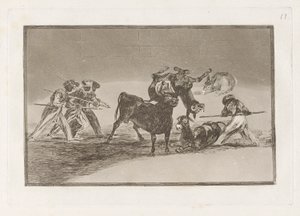 I Mori usano asini come barriera per difendersi dal toro con le corna imbottite, Tavola 17 da La tauromachia da Francisco de Goya