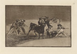 I Mori usano asini come barriera per difendersi dal toro con le corna coperte di palle, Tavola 17 da La tauromachia da Francisco de Goya