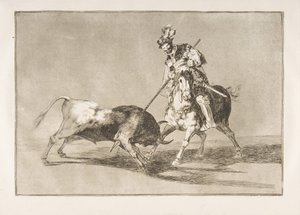 Tavola 11 dalla Tauromachia: Il Cid campeador infilza un altro toro, 1816