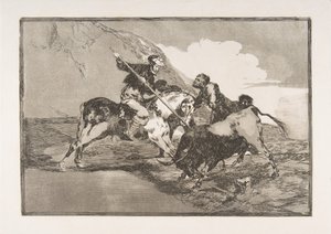Il modo in cui gli antichi spagnoli cacciavano i tori a cavallo, da La Tauromachia da Francisco de Goya