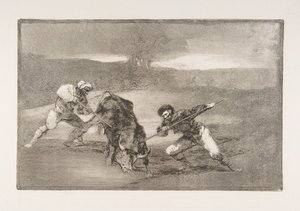 Piatto 2 della Tauromachia: Un altro modo di cacciare a piedi da Francisco de Goya