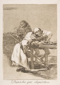 Tavola 78 da Los Caprichos: Sbrigati, si stanno svegliando Despacha, que dispiertan., 1799 da Francisco de Goya