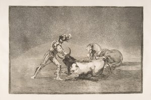 Tavola 9 della Tauromachia: Un cavaliere spagnolo uccide il toro dopo aver perso il cavallo, 1816 da Francisco de Goya