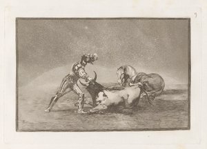 Un cavaliere spagnolo uccide un toro dopo aver perso il cavallo, Tavola 9 da La tauromachia da Francisco de Goya