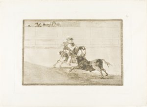 Un cavaliere spagnolo a cavallo nell