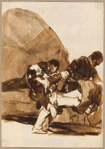 Tre uomini che trasportano un soldato ferito, da Immagini di Spagna, Album F da Francisco Jose de Goya y Lucientes