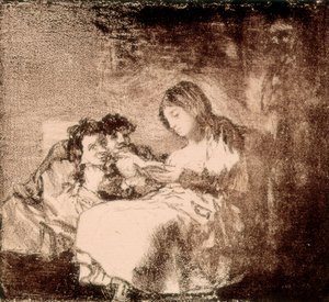 Una donna legge una storia a due bambini da Francisco Jose de Goya y Lucientes