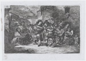 Tavola 17: musicisti di strada e figure danzanti, dalla serie di usanze e passatempi di..., 1850 da Francisco Lameyer Berenguer