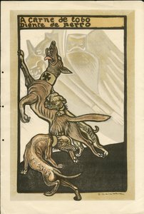 Illustrazione di Francisco Sancha Lengo (1874-1936) - Foglio volante, circa 1915 - A carne de lobo diente de perro - Guerra del 14-18, Germania Prussia, Inghilterra Gran Bretagna, Belligeranti e simboli, Francia, Lingua spagnola, Stampa estera - Guglielmo  da Francisco Sancha y Lengo