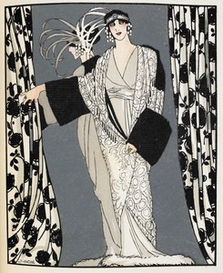 Blanc et noir. Una donna che indossa un costume disegnato nel 1855 da John Redfern, illustrazione da 