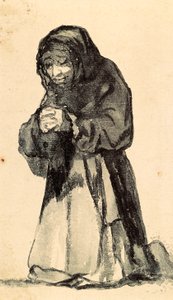 Una vecchia donna inginocchiata in preghiera, inizio 19° secolo (disegno)