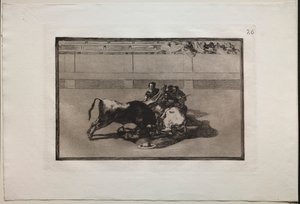 Corride: Un picador è disarcionato e cade sotto il toro, 1876 da Francisco de Goya