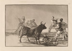 La plebaglia azzoppa il toro con lance, falci, banderillas e altre armi da Francisco de Goya
