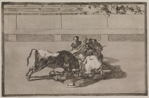 Un picador viene disarcionato e cade sotto il toro da Francisco de Goya