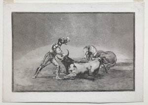 La Tauramaquia: Un cavaliere spagnolo uccide il toro dopo aver perso il cavallo da Francisco de Goya