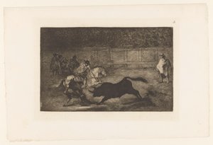 Uomo a cavallo infilza un toro con la lancia da Francisco de Goya
