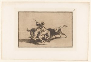 Caccia al toro a cavallo (Stierengevechten, La Taureaumachie, La Tauromaquia) da Francisco de Goya