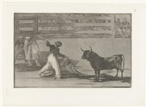 Torero con banderilla (Origen de los arpones ó banderillas, La Tauromaquia) da Francisco de Goya