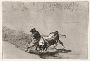 Lo studente intelligente di Falces infuria il toro muovendosi avvolto nel suo mantello, 1814-16