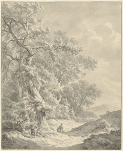 Paesaggio con escursionisti lungo il bosco da Franciscus Andreas Milatz