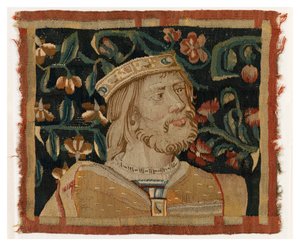 Frammento di arazzo raffigurante la testa di un re, fine XV secolo
