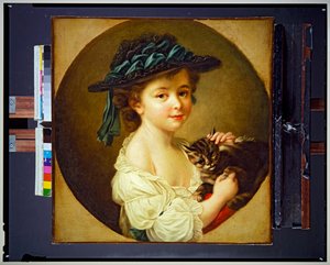 Ragazza con gatto da Francois Hubert Drouais
