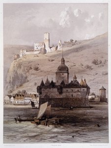 Castello a Pfalz, Germania. In "Il Reno monumentale e pittoresco". Litografie di Fourmais e Stroobant da Francois Stroobant