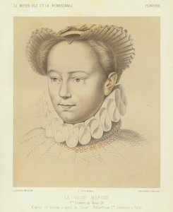 Margherita di Valois, prima moglie di Enrico IV di Francia (cromolitografia) da Francois (after) Clouet