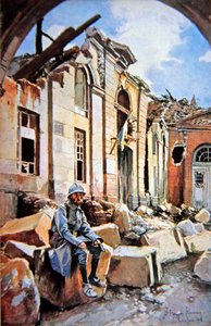 Battaglia di Verdun: Cortile del Palazzo Vescovile in rovina da Francois (after) Flameng