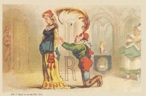 R (lettera mostrata da una signora e un valletto in ginocchio) da Francois Antoine Appel