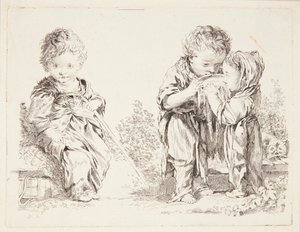 Bambino seduto su un cumulo di terra e I piccoli bevitori di latte da François Boucher