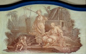 Chinoiserie: Scena di pesca in Cina. Sovrapporta disegnata da François Boucher (1703-1770)