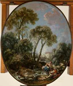 Paesaggio con pescatore e giovane donna da François Boucher
