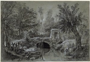 Paesaggio con ruscello e ponte